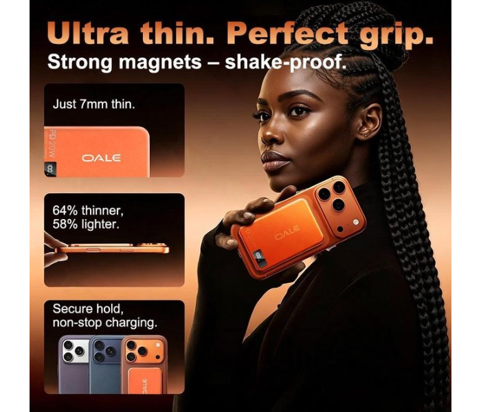 Oale Slim Magnetic Wireless Power Bank, 5000mAh 20W PD Fast Charging for iPhone Android-SILVER in UAE