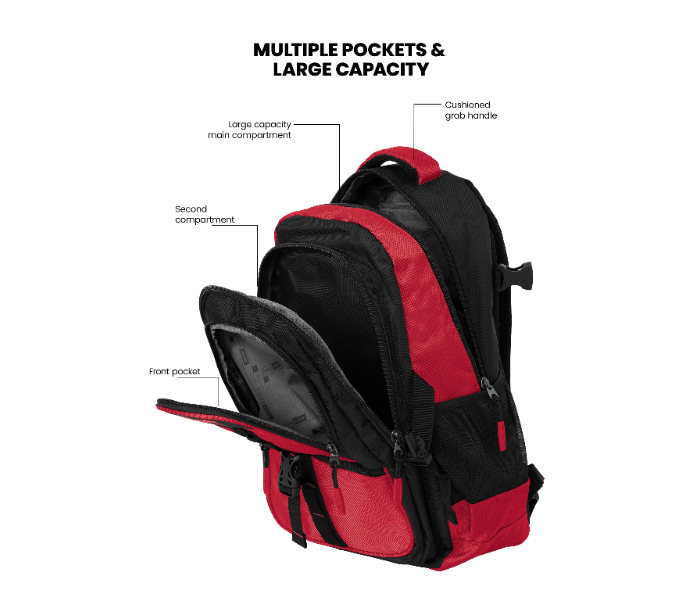 Para John PJSB6007A20 20-Inch Spacious Multi-Compartment Backpack - Red with Black in UAE
