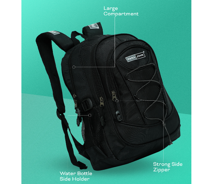 Para John PJSB6008A18 18-Inch School Backpack with Front Bungee Cord Storage, Multi Compartments & Side Mesh Pockets Black in UAE