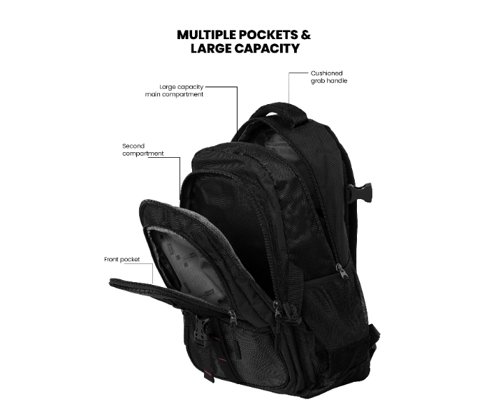 Para John PJSB6007A18 Multi-Compartment Stylish Student Backpack 18 Inch - Black in UAE