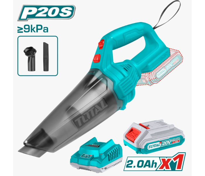TOTAL P20S Cordless Handheld Vacuum Cleaner 20V Lithium Battery, Portable Wet & Dry Vacuum, 9kPa Powerful Suction, Rechargeable Mini Vacuum Cleaner with Brush & Crevice Nozzle in UAE