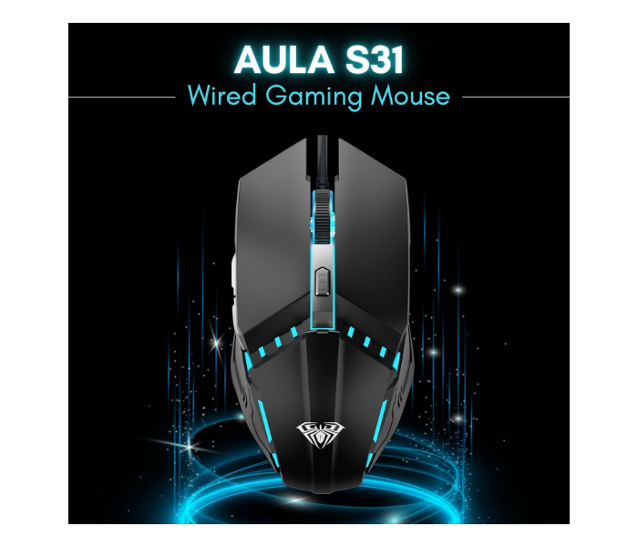 AULA S31 Wired Gaming Mouse, Adjustable DPI Range 800/1000/1200 with 4 Keys, Polling Rate 125Hz | Black (S31B) in UAE