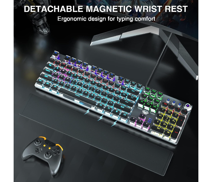 AULA F2088 RGB Wired Mechanical Gaming Keyboard With Knob | Black, Blue Switch (F2088B) in UAE