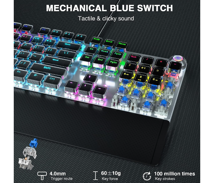 AULA F2088 RGB Wired Mechanical Gaming Keyboard With Knob | Black, Blue Switch (F2088B) in UAE