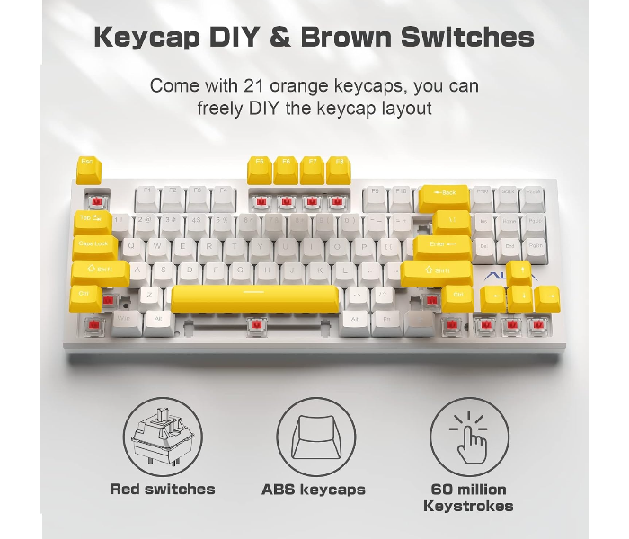 AULA Mechanical F3032 Keyboard, 87 Keys RGB Backlight Gaming Keyboard, Compact Wired Computer Keyboards for Windows PC (White, Red Switch) in UAE