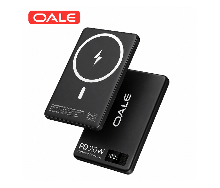 Oale Slim Magnetic Wireless Power Bank, 5000mAh 20W PD Fast Charging for iPhone Android-BLACK in UAE