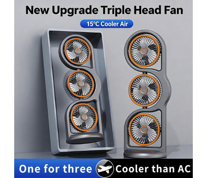 Three-head Foldable Plastic Desktop Fan USB Rechargeable Portable Outdoor Multi-speed Adjustable Light for Household RV in UAE