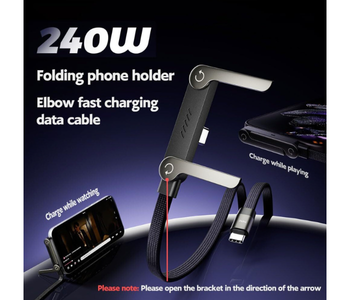 2-in-1 Cable 1.5 m Original Invisible Stand Charger Cable, USB C to USB C 240W PD Fast Charging Wire for Gaming Setup, Office Desk & Home Charging (Compatible with Mobile,Laptop,Tablet,Speaker, Black, One Cable, USB Type C To USB Type C) in UAE