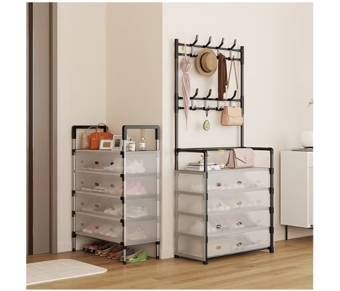 Multi-Purpose 5 Metal Multi-Layer Shoe & Hat Hanging Bag Door Storage Coat Rack, Black, Easy Assembly, No Wood Material, Multi-Functional Household Organize in UAE