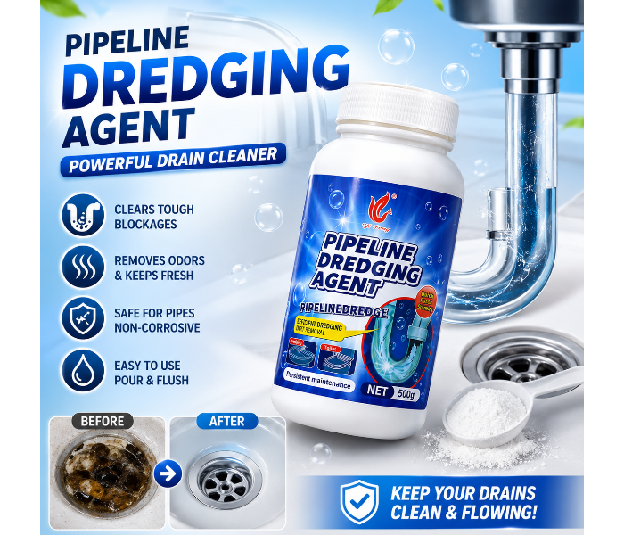 Pipeline Dredging Agent 500g Drain Cleaner Powder – Powerful Pipe & Toilet Clog Remover for Kitchen Sinks, Bathroom Drains & Sewer Pipes – Fast-Acting Drain Cleaning Formula in UAE