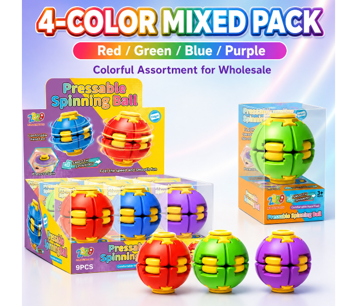 Pressable Spinning Ball Fidget Toy – Smooth Press-to-Spin Sensory Toy | 4-Color Mixed Pack in UAE