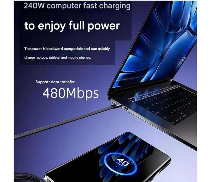 2-in-1 Cable 1.5 m Original Invisible Stand Charger Cable, USB C to USB C 240W PD Fast Charging Wire for Gaming Setup, Office Desk & Home Charging (Compatible with Mobile,Laptop,Tablet,Speaker, Black, One Cable, USB Type C To USB Type C) in UAE
