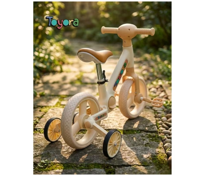 3-in-1 Kids Balance Bike with Pedals & Training Wheels, Toddler Bicycle Learning Bike for Boys & Girls 2-5 Years, Adjustable Seat, Lightweight Kids Ride On Training Bike, Beginner Pedal Balance Bicycle for Indoor Outdoor Play, Stable Toddler Learning Bike Toy - Beige in UAE