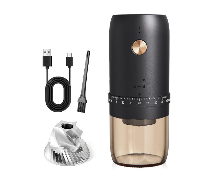 Portable electric coffee grinder rechargeable black USB C in UAE
