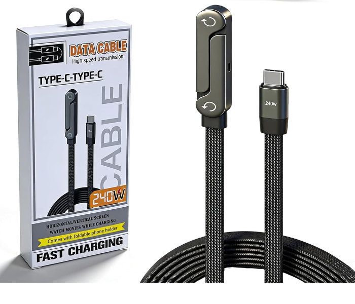 2-in-1 Cable 1.5 m Original Invisible Stand Charger Cable, USB C to USB C 240W PD Fast Charging Wire for Gaming Setup, Office Desk & Home Charging (Compatible with Mobile,Laptop,Tablet,Speaker, Black, One Cable, USB Type C To USB Type C) in UAE