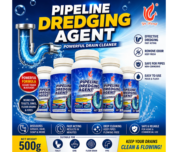 Pipeline Dredging Agent 500g Drain Cleaner Powder – Powerful Pipe & Toilet Clog Remover for Kitchen Sinks, Bathroom Drains & Sewer Pipes – Fast-Acting Drain Cleaning Formula in UAE