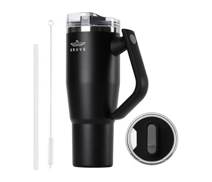 Brave Temp Guard Vacuum Insulated Travel Mug – 180° Rotating Handle, 24H Cold & 12H Hot Retention, Leak-Proof Lids, 1200ml,black in UAE