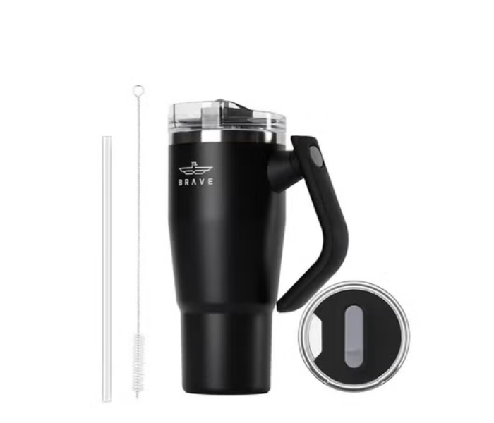 Brave Temp Guard Vacuum Insulated Travel Mug – 180° Rotating Handle, 24H Cold & 12H Hot Retention, Leak-Proof Lids, 950ml,Black in UAE