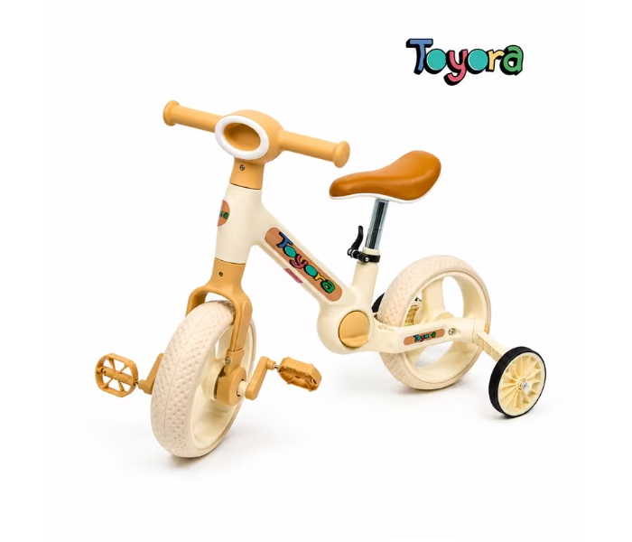 3-in-1 Kids Balance Bike with Pedals & Training Wheels, Toddler Bicycle Learning Bike for Boys & Girls 2-5 Years, Adjustable Seat, Lightweight Kids Ride On Training Bike, Beginner Pedal Balance Bicycle for Indoor Outdoor Play, Stable Toddler Learning Bike Toy - Beige in UAE