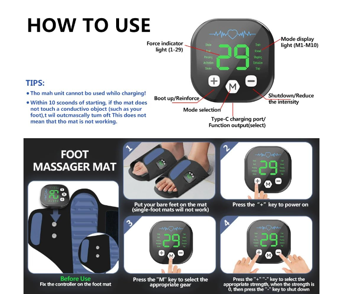 EMS Foot Massager, Leg Massager, Deep Tissue Massage, Electric Foot Spa for Pain Relief, 29 Intensity Calf Massager, Detachable Controller, Improves Blood Circulation, Back, Arms Relaxation in UAE