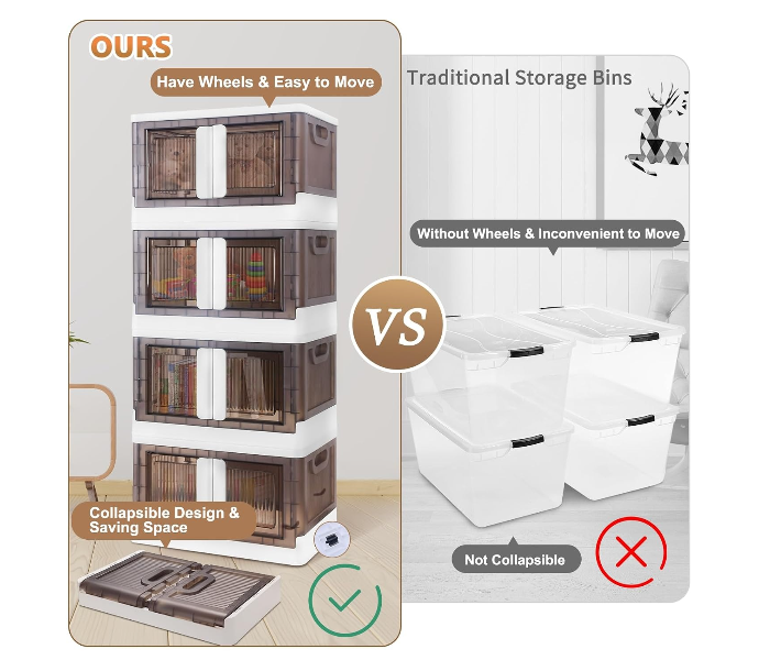 Stackable Storage Cabinet with Front Open Doors & Wheels | Modular Plastic Organizer Shelf for Clothes, Toys & Kitchen Storage Space-Saving Cabinet, one size in UAE