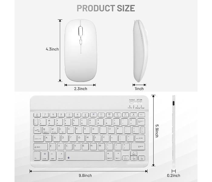 Ultra-Slim Bluetooth Keyboard Portable Mini Wireless Keyboard Rechargeable for Apple iPad iPhone Samsung Tablet Phone Smartphone iOS Android Windows (10 inch white) in UAE