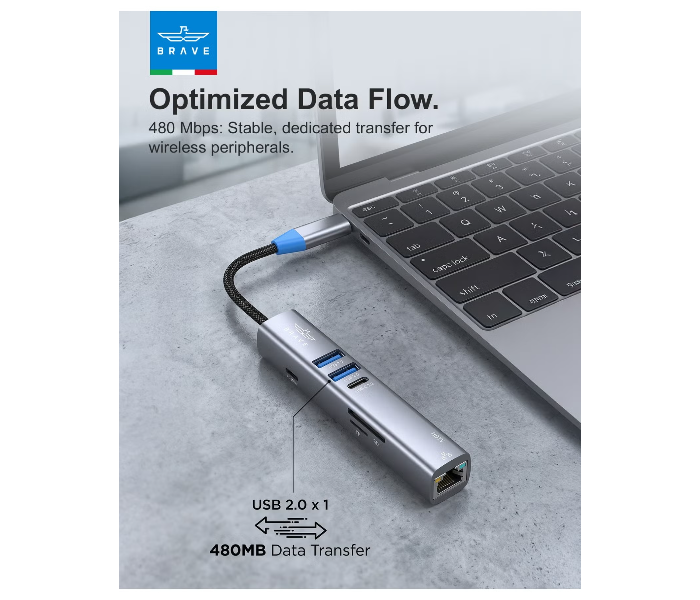 BraveLink Series 7-in-1 USB-C Multiport Hub BH-07 - 4K HDMI, 100W Power Delivery (PD), USB 3.0, SD/TF Card Readers | All-in-One Adapter for MacBook Pro/Air, iPad Pro, Windows Laptops (Space Gray) in UAE