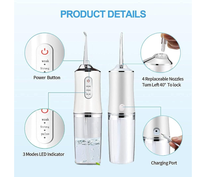 Portable Dental Water Flosser – High Pressure Oral Irrigator with 3 Modes, 4 Jet Tips, 200ml Detachable Tank, Rechargeable & Waterproof – Teeth Cleaning for Braces & Plaque Removal in UAE