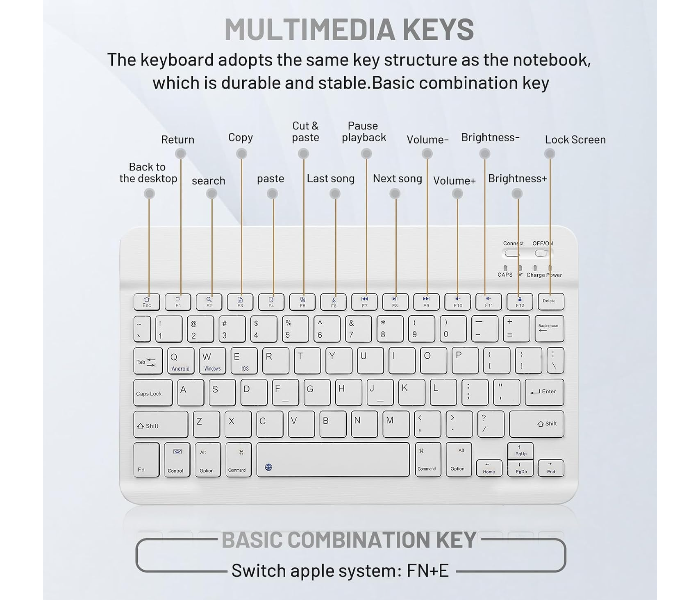 Ultra-Slim Bluetooth Keyboard Portable Mini Wireless Keyboard Rechargeable for Apple iPad iPhone Samsung Tablet Phone Smartphone iOS Android Windows (10 inch white) in UAE