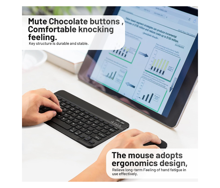 Ultra-Slim Bluetooth Keyboard Portable Mini Wireless Keyboard Rechargeable for Apple iPad iPhone Samsung Tablet Phone Smartphone iOS Android Windows (10 inch black) in UAE