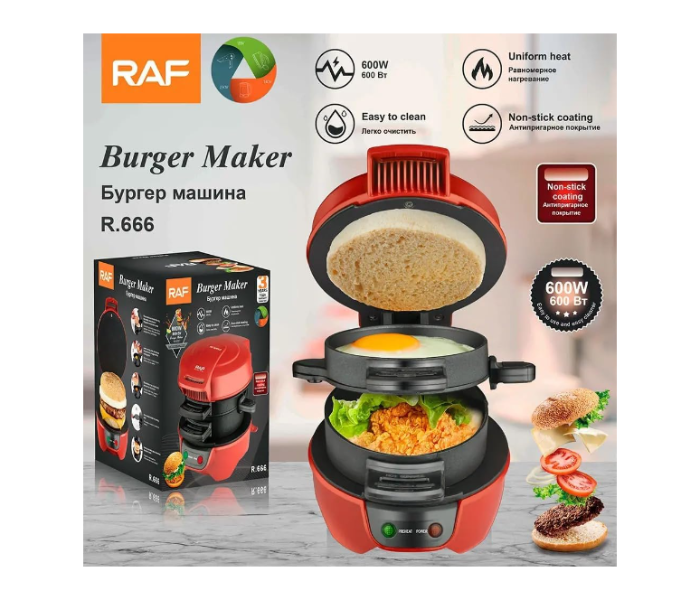 RAF Breakfast Burger Maker, Electric Panini Press with Egg Cooker Ring, Sandwich Press, Non-Stick Coated Plates, Panini Press Sandwich Maker with Indicator Lights, Cool Touch Handle in KSA