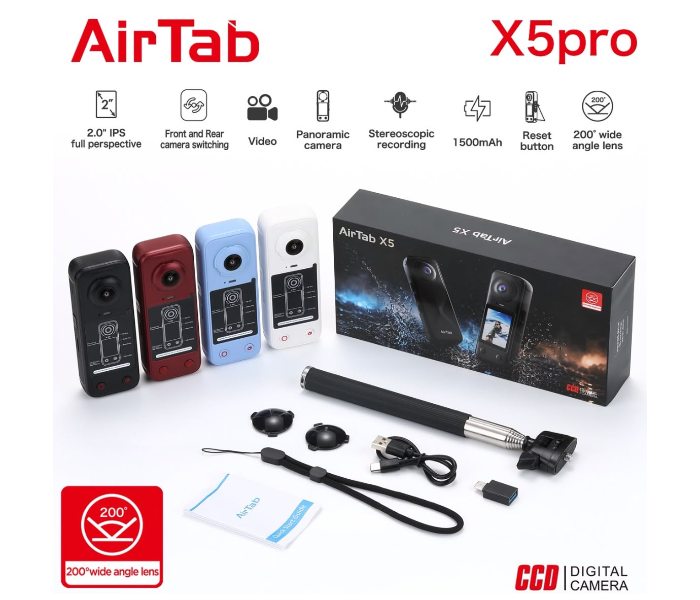 AIRTAB X5 Pro 4K Digital Camera | 1400mAh Battery, 120° Wide Angle & Magnetic Action Camera (BLUE) in UAE
