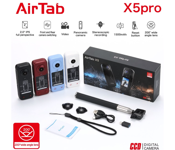 AIRTAB X5 Pro 4K Digital Camera | 1400mAh Battery, 120° Wide Angle & Magnetic Action Camera (WHITE) in UAE