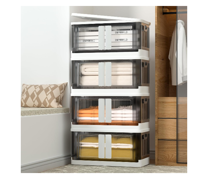 Stackable Storage Cabinet with Front Open Doors & Wheels | Modular Plastic Organizer Shelf for Clothes, Toys & Kitchen Storage Space-Saving Cabinet, one size in UAE