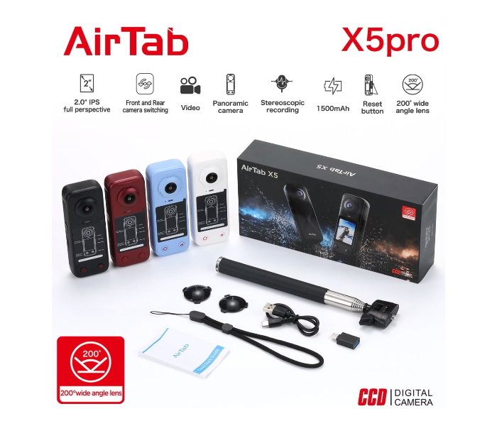 AIRTAB X5 Pro 4K Digital Camera | 1400mAh Battery, 120° Wide Angle & Magnetic Action Camera (RED) in UAE