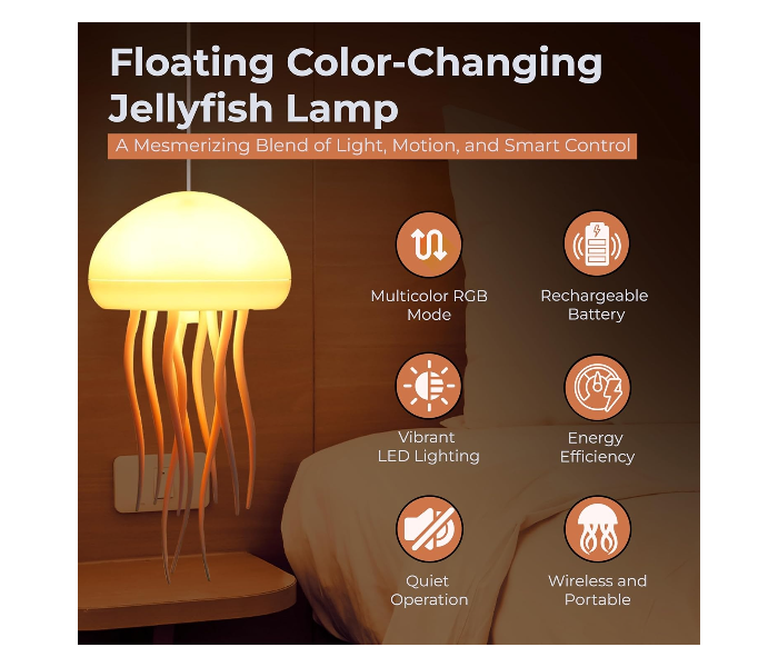 Jellyfish Lamp Sound Activated Jelly Fish Light Lamp with Dancing Legs and Changing Colors Rechargeable Lava Lamp 12 LED Multicolor Bulbs Decorations for Home Office Decor Great Gifts for Kids in UAE