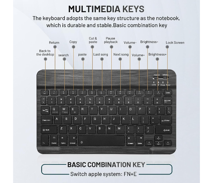 Ultra-Slim Bluetooth Keyboard Portable Mini Wireless Keyboard Rechargeable for Apple iPad iPhone Samsung Tablet Phone Smartphone iOS Android Windows (10 inch black) in UAE