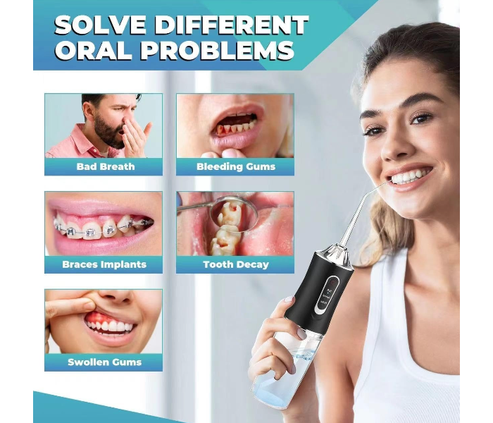 Portable Dental Water Flosser – High Pressure Oral Irrigator with 3 Modes, 4 Jet Tips, 200ml Detachable Tank, Rechargeable & Waterproof – Teeth Cleaning for Braces & Plaque Removal in UAE