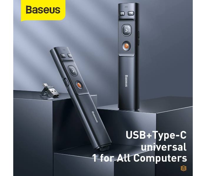 Baseus Orange Dot Wireless Presenter Presentation Pointer with Laser Pointer & USB/Type-C Bluetooth Receiver (Grey) in UAE