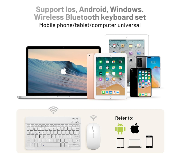 Ultra-Slim Bluetooth Keyboard Portable Mini Wireless Keyboard Rechargeable for Apple iPad iPhone Samsung Tablet Phone Smartphone iOS Android Windows (10 inch white) in UAE