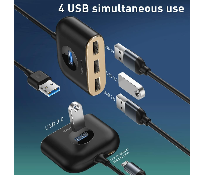 Baseus Square Round 4 In 1 Usb Hub Adapter(Usb3.0 To Usb3.0 * 1+Usb2.0 * 3) in UAE