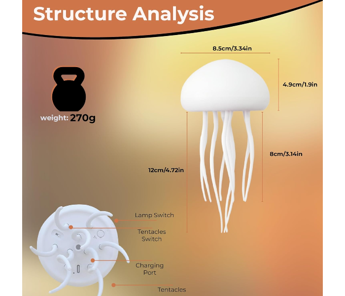 Jellyfish Lamp Sound Activated Jelly Fish Light Lamp with Dancing Legs and Changing Colors Rechargeable Lava Lamp 12 LED Multicolor Bulbs Decorations for Home Office Decor Great Gifts for Kids in UAE
