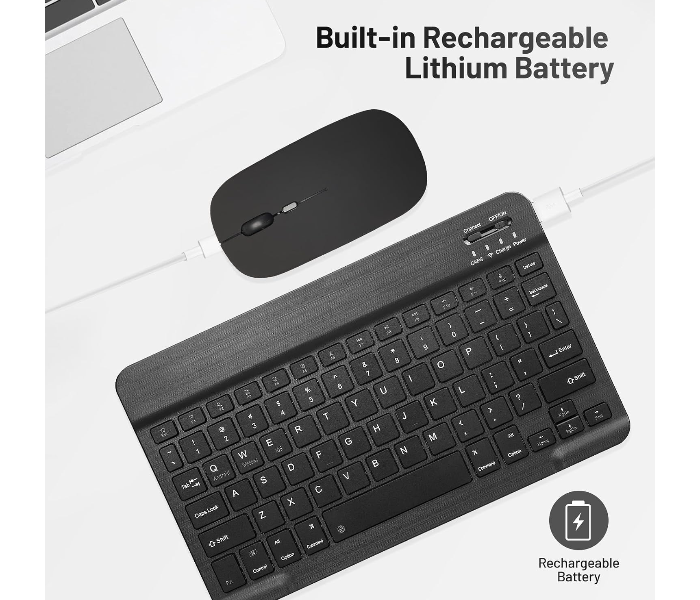 Ultra-Slim Bluetooth Keyboard Portable Mini Wireless Keyboard Rechargeable for Apple iPad iPhone Samsung Tablet Phone Smartphone iOS Android Windows (10 inch black) in UAE