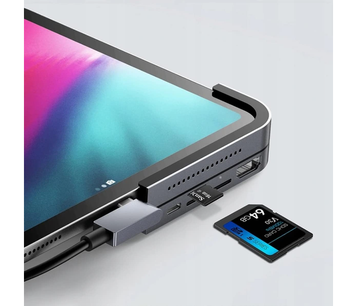 Baseus Bend Angle No.7 Type-C Hub, Aluminum Alloy, Grey, 7-in-1 Multiport Adapter with HDMI 4K, USB 3.0, SD Card Reader, PD Fast Charging, 100W in UAE