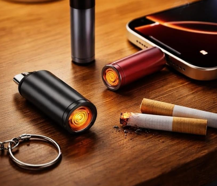 USB Cigarette Lighter Type C | Flameless Electric Rechargeable Coil Lighter | Blow Activated Smart Sensor Portable Mini Keychain Lighter for Mobile Phones Emergency in UAE