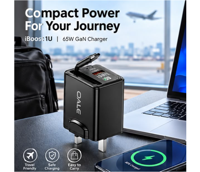 iBoost 1U Foldable plug design, portable 65W fast charger for travel. in UAE