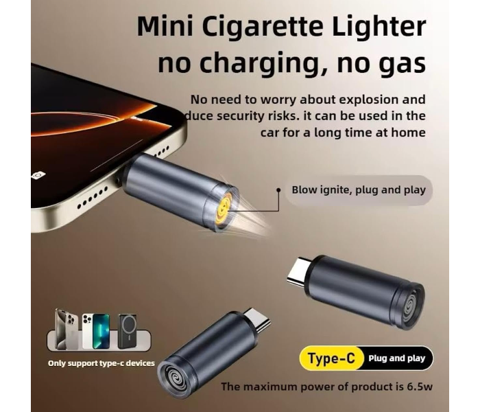 USB Cigarette Lighter Type C | Flameless Electric Rechargeable Coil Lighter | Blow Activated Smart Sensor Portable Mini Keychain Lighter for Mobile Phones Emergency in UAE