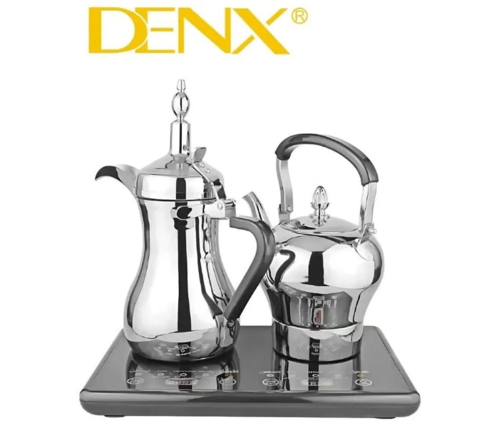Denx Dx3410 Saudi Coffee Dallah & Electric Tea Kettle Set 1L Dallah 1.2L Kettle Stainless Steel Dual Heating Base With Digital Control Auto Shut-Off in UAE