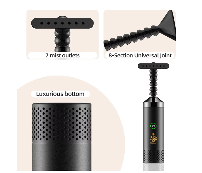 Portable Rechargeable Electric Incense Burner with 8-Section Universal Joint and 7 Mist Outlets For Scented Garments & Clothes in UAE