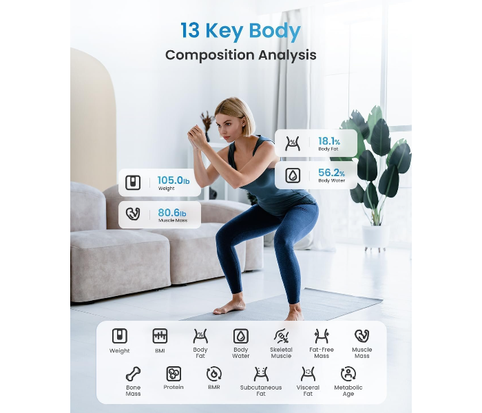 DENX DX1717 Smart Bluetooth Body Weight Scale with Body Composition Analyzer, BMI, Body Fat Monitor, Digital LCD Display, Ultra Slim Glass Design, App Connectivity (Up to 180 kg) in UAE